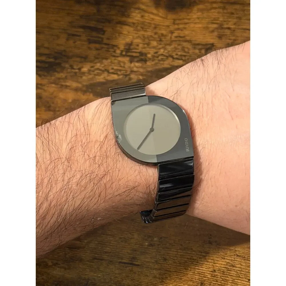 Vintage Rado DiaStar Coupole Mirror Dial Black Ceramic Titanium Quartz Watch